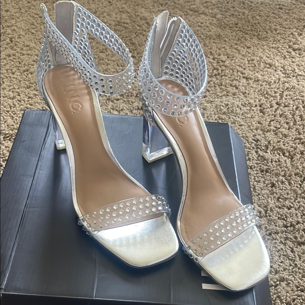 I.N.C. Elegant Silver Heels with Rhinestone Detailing